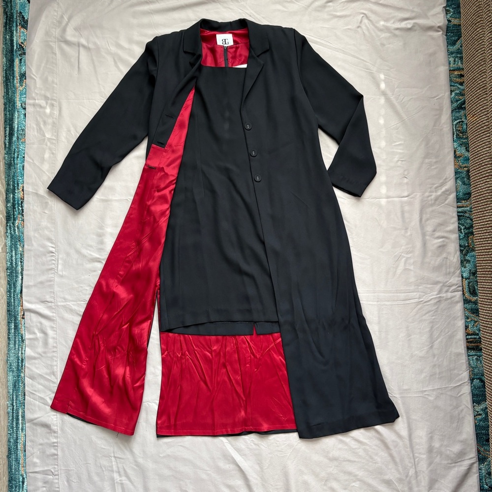 Bahari Group Black Dress &‎ Duster Set Red Lined Size 14 Y2K Career Chic